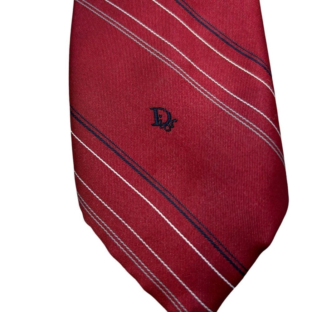 Vintage Men’s Christian Dior Burgundy Striped Silk Blend Tie - Picture 6 of 8